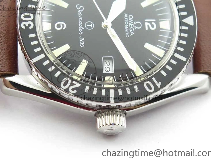 0408 Vintage Seamaster 300 Date T SS B12 Black Dial On Brown Leather Strap A2836 (Free Nylon Strap) WeatherProof 7911